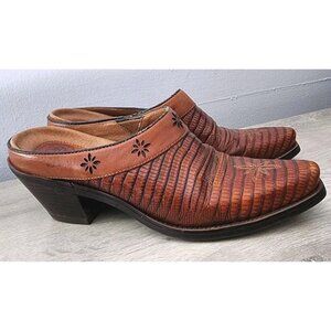 Ariat Desert Star Size 7B Mules Leather Lizard Embossed Brown Clogs Western